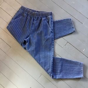 Vintage dark wash striped elastic jeans